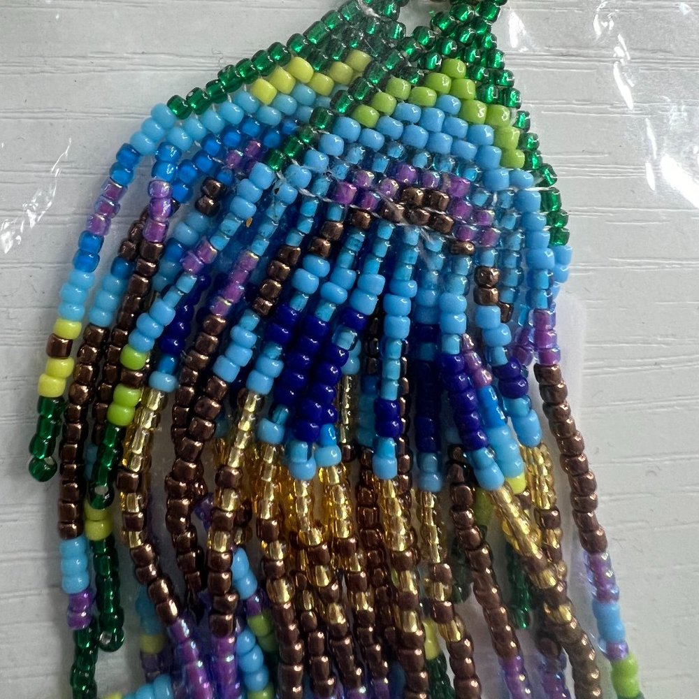 Peacock Feather Beaded Statement Boho Earrings - image 4